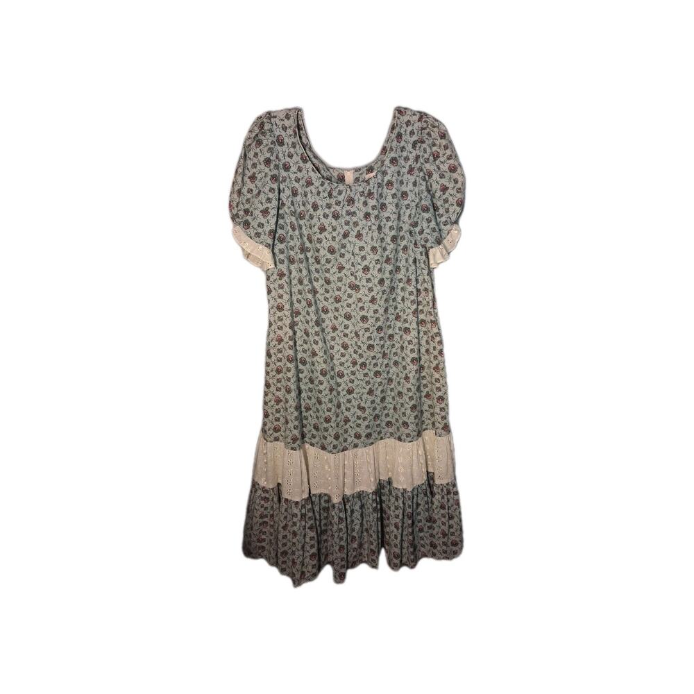 VTG Sun Babies Prairie Midi Dress 44" Eyelet Lace Cottage Hawaiian Libery House